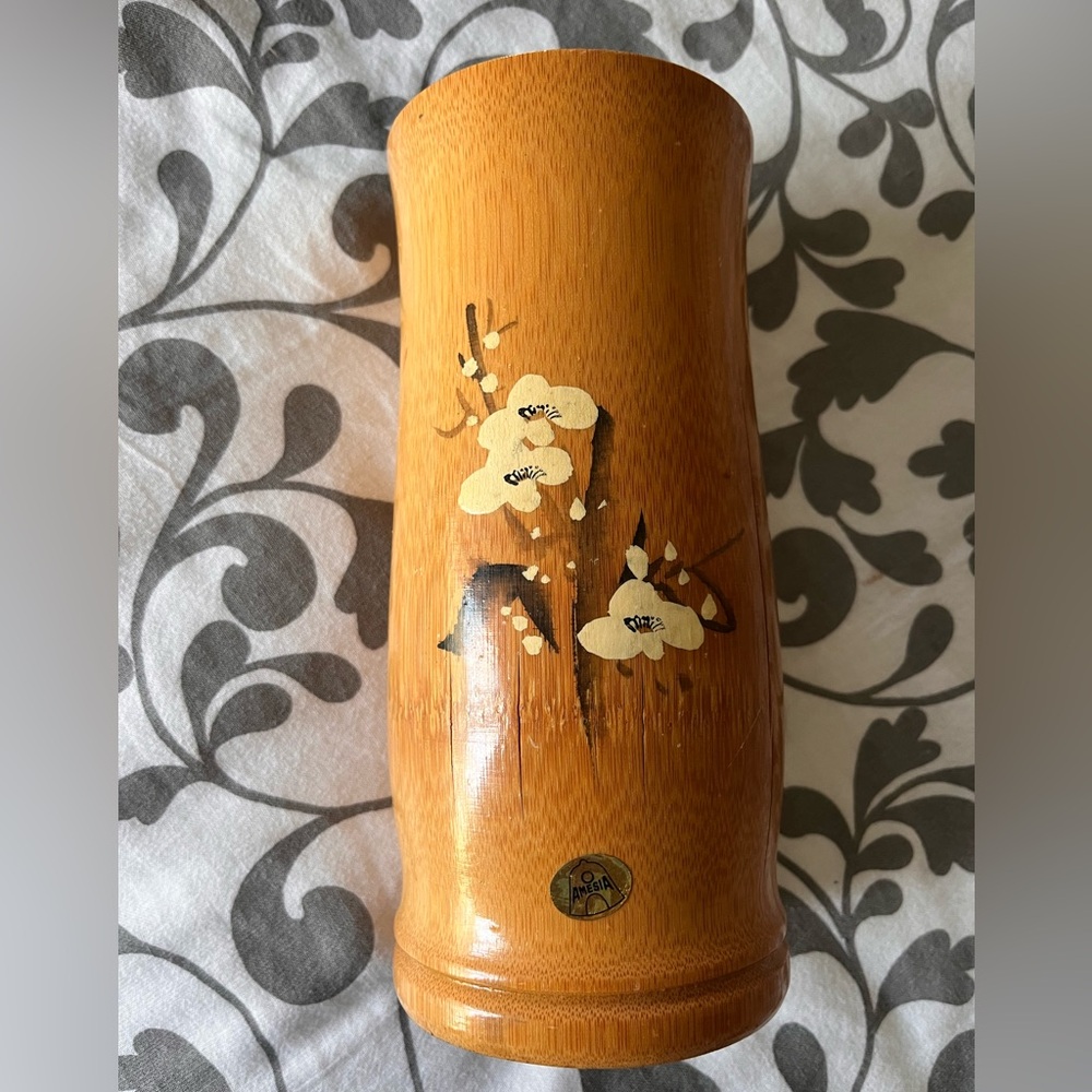 Vintage Handcrafted Floral Bamboo Vase